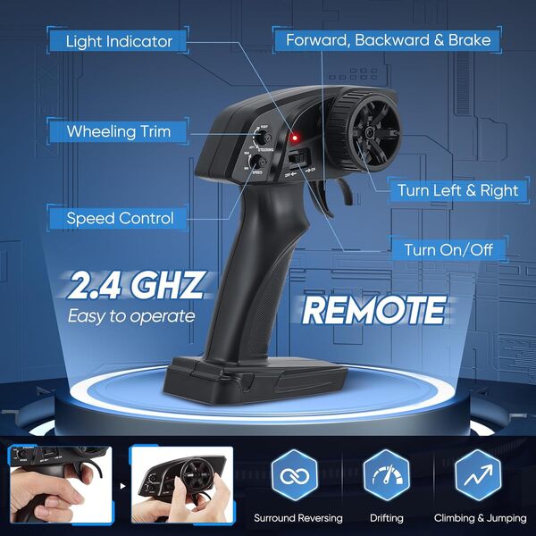 Voiture Télécommandée,1:18 Étanche ESC 4x4 60 km/h,2 Batteries 1500mAh et 2 Coques de Voiture, Rc Car Tout Terrain pour Garçon et Homme(9502E)