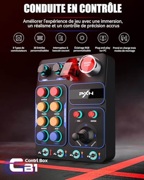 Découvrez le test complet du PXN CB1, le boîtier de boutons RGB parfait pour enrichir vos expériences de simulation de camion et de course. Compatibilité, design et performances passés au crible.